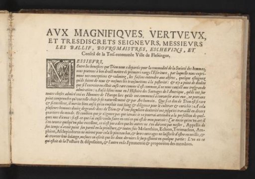Dedication to the bailiff, burgomasters, aldermen, and council of the city of Vlissingen, page 1 of 2