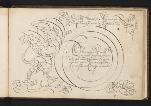 Writing sample with a griffin in scrollwork