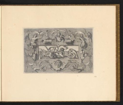Cartouche with a woman on a sea monster