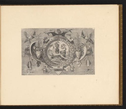Cartouche with a man on a sea monster