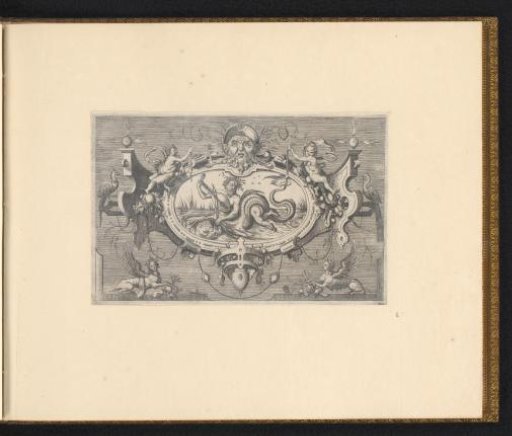 Cartouche with a triton playing a violin