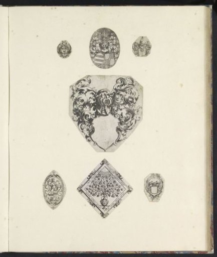 Six coats of arms and a rhetorician's emblem