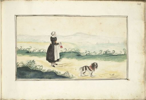 Peasant woman and dog in a landscape