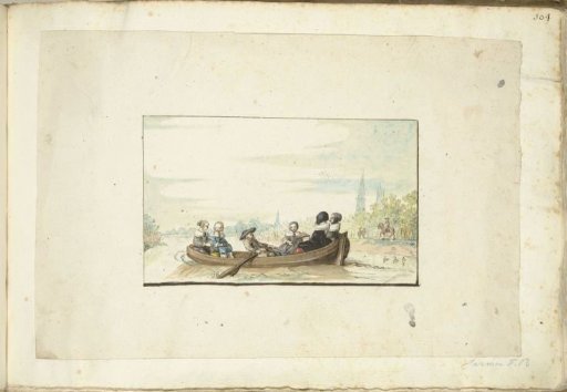 Group of six people in a boat on the Zwolle canal