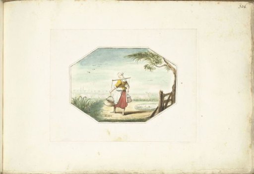 Milkmaid with pails in a landscape