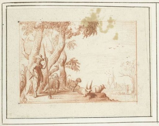 Pastoral landscape with shepherd and his cattle