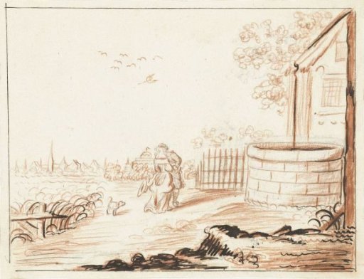 Gentleman and Lady Greeting Each Other Before a Country House