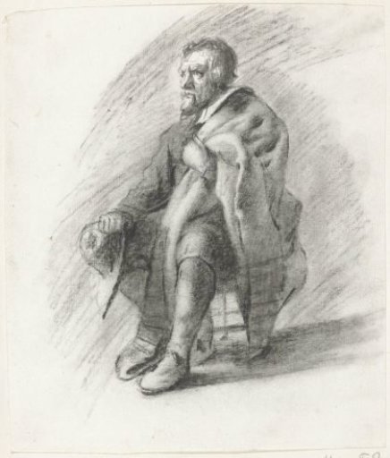 Seated bearded man with cape and hat