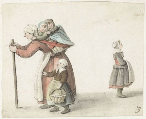 Woman with Two Children in a Sedan Chair
