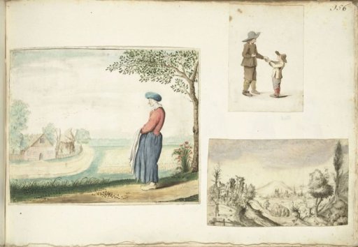 Peasant Woman, Boys with Apples and a Hilly Landscape