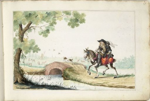 Man and Masked Woman on Horseback
