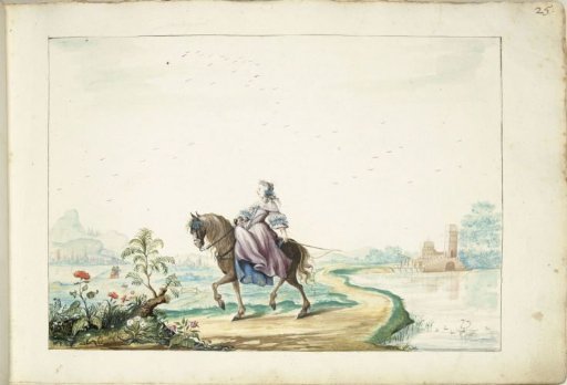 Woman on horseback in a landscape