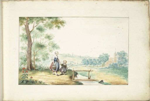 Peasant woman and child in a landscape