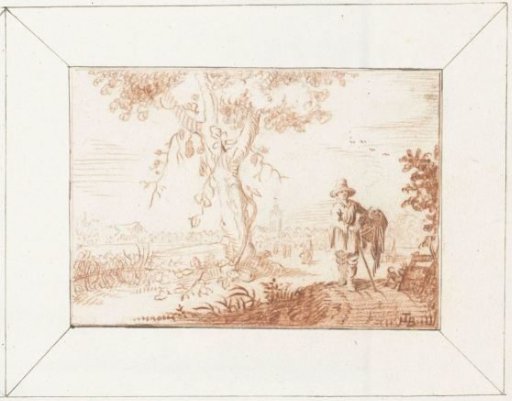 Man with a basket in a landscape