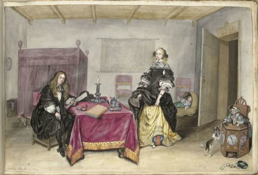 Sijbrant Schellinger and Jenneken ter Borch with Two Children in an Interior
