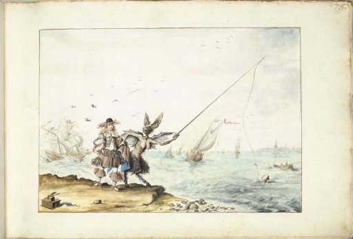 A Gentleman (Moses?) Seduced by a Devil Fishing for a Woman