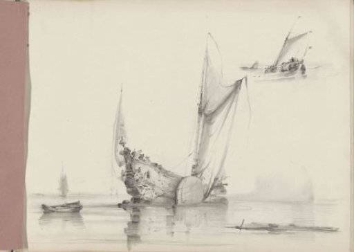Sailing ship at anchor before a coast