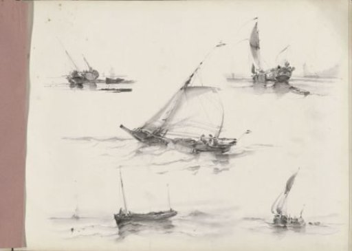 Study sheet with sailing ships on the water