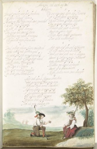 Shepherd kneeling before a shepherdess
