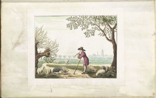 Shepherd Playing the Flute Beside His Sheep