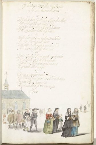 Group of churchgoers leaving the church