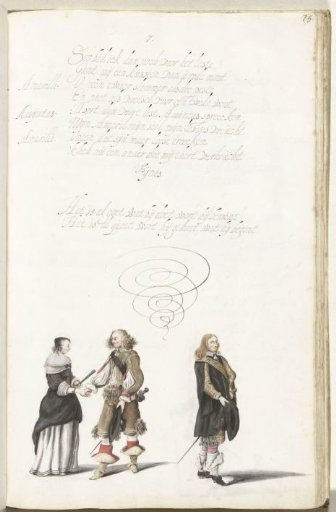 A group in conversation while a second gentleman turns away