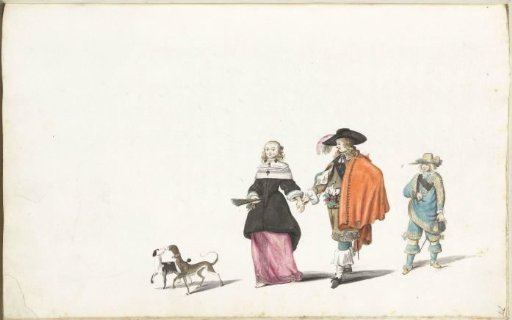 A couple walking hand in hand, followed by a young man