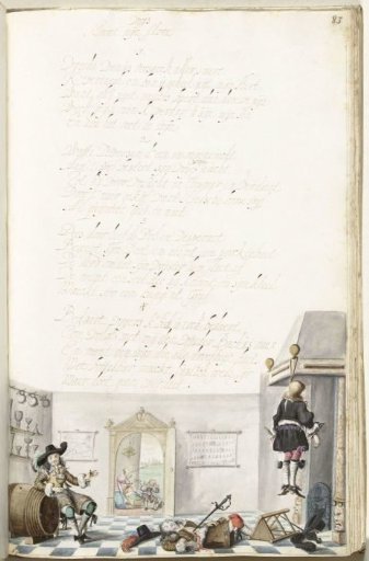 Tavern interior with two corpses and a drinker