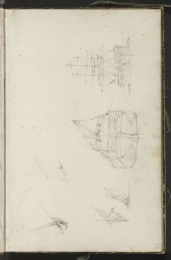 Moored sailing ships before a coast