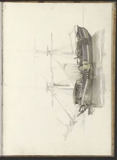 Sailing ship with cargo off a coast
