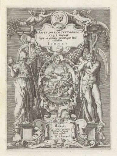 Title print with Roma, Minerva, and Saturn