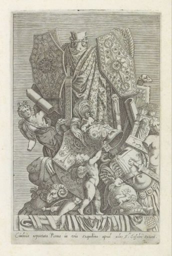 Trophy of weapons and sculptures