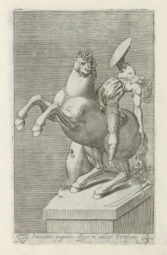 Sculpture of an Amazon on horseback
