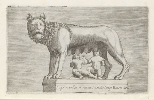 Sculpture of the Capitoline Wolf suckling the twins Romulus and Remus