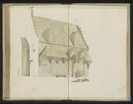 Side view of a building with a stepped gable