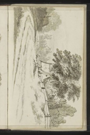 Houses along a path in a landscape