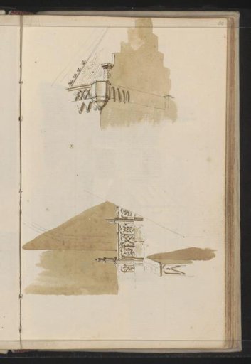 Two houses with decorated cornices