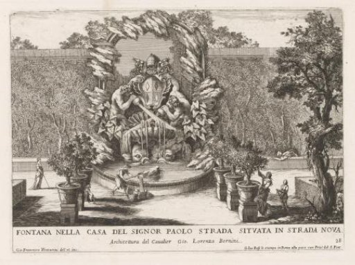 Fountain with a papal coat of arms, two tritons and dolphins