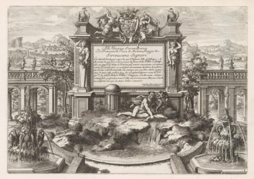 Fountain with inscription and coat of arms of Ercole II d'Este