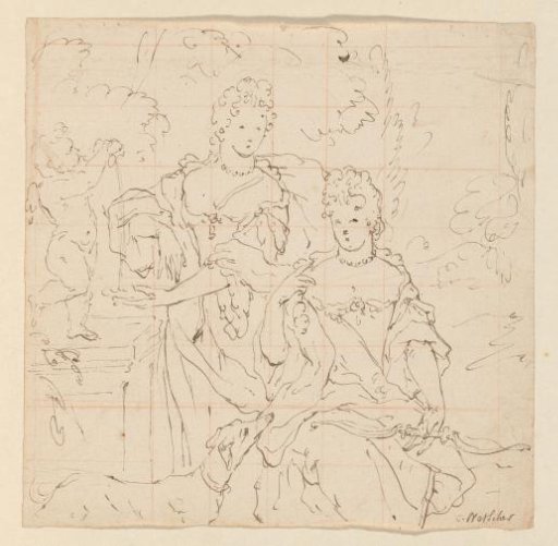 Portrait of Two Women with a Dog