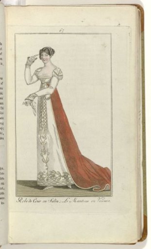 Elegantia, or journal of fashion, luxury, and taste for ladies, January 1809, No. 67: Court Robe in Satin...
