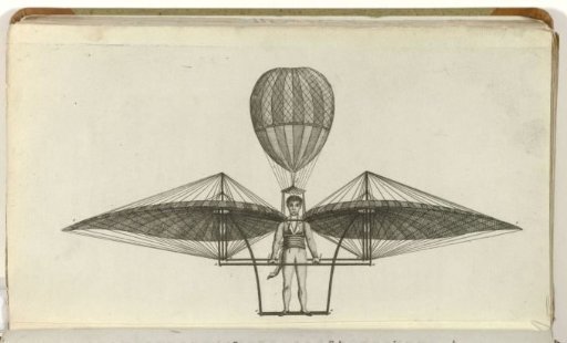 Elegantia, or journal of fashion, luxury, and taste for ladies, January 1809, opposite page 12: The flying machine of Jacob Degen
