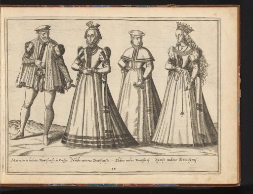 Three women and a man, dressed according to the fashion of ca. 1580 in Danzig