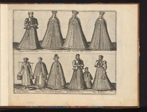 Nine women of different estates, dressed according to the fashion of ca. 1580 in Danzig