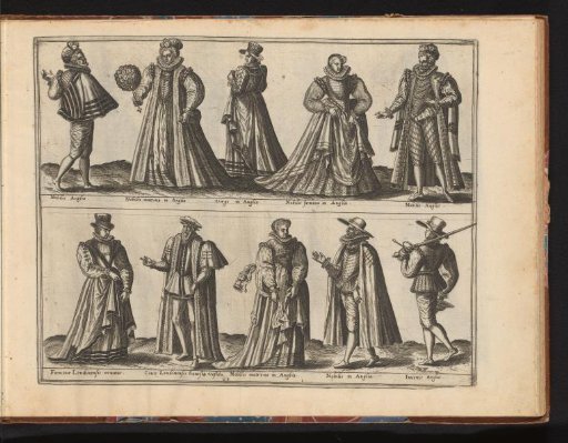 Ten men and women, dressed according to the English fashion of ca. 1580