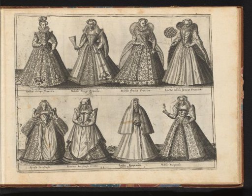 Eight women, dressed according to the fashion in France, ca. 1580