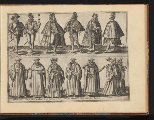 Thirteen men from different social classes, dressed according to the French fashion of ca. 1580