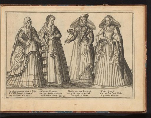 Four women, dressed according to the Italian fashion of ca. 1580