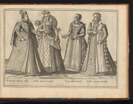 Four women, dressed according to the Italian fashion of ca. 1580