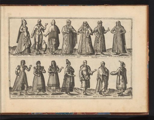 Fourteen African and Asian women, dressed according to the costume of ca. 1580
